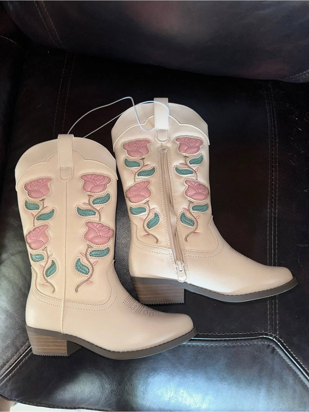 Girls Floral Embroidered Western Boots - Pink
